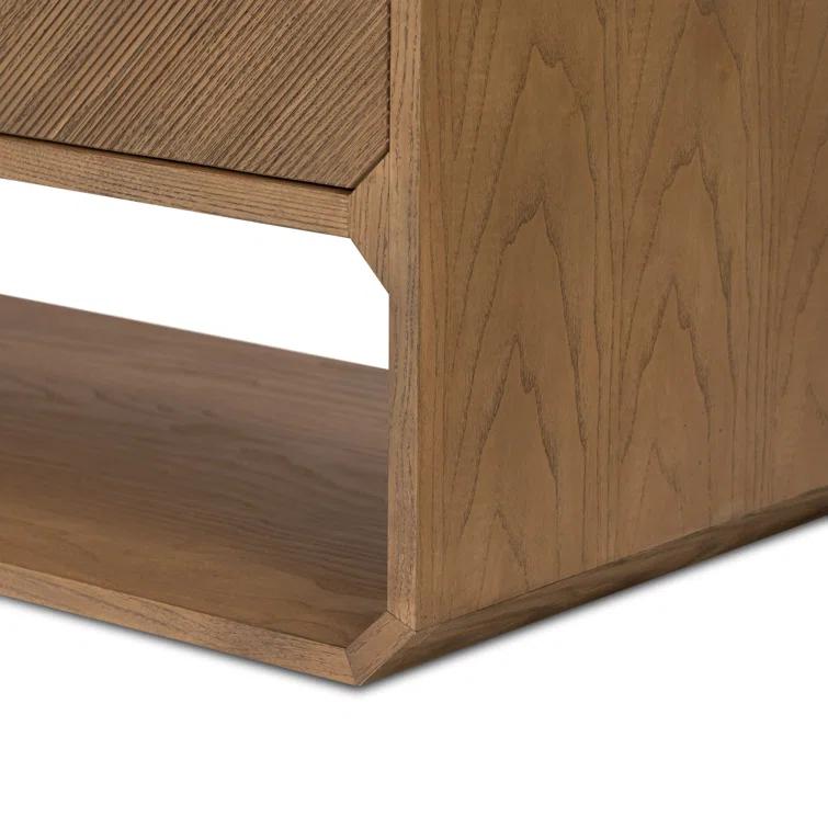 Modern Natural Ash Veneer 6-Drawer Dresser with Satin Brass Hardware