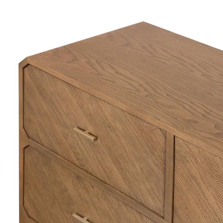 Modern Natural Ash Veneer 6-Drawer Dresser with Satin Brass Hardware