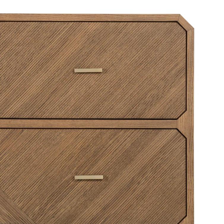 Modern Natural Ash Veneer 6-Drawer Dresser with Satin Brass Hardware
