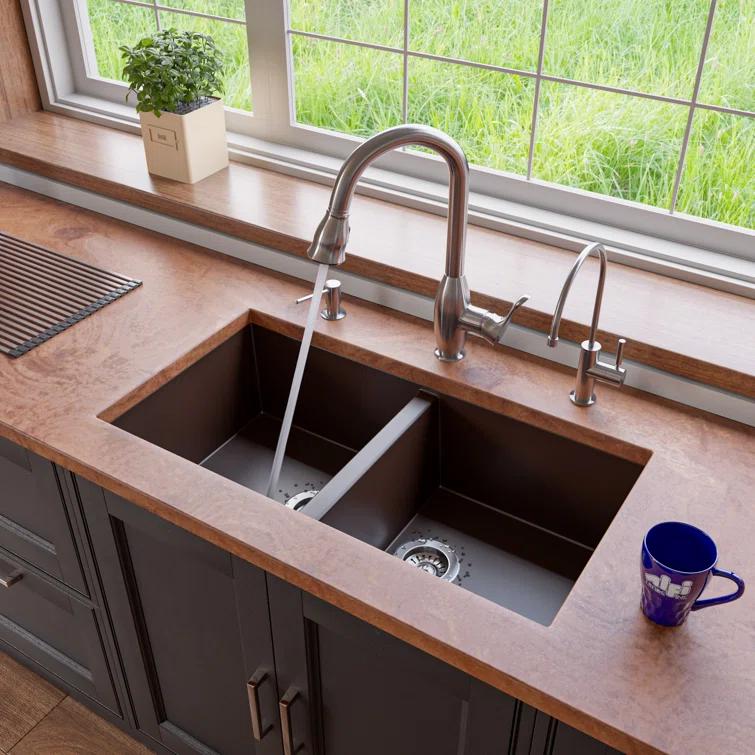 Alfi Brand AB3420UM-C 33.88'' L Undermount Double Bowl Granite Kitchen Sink