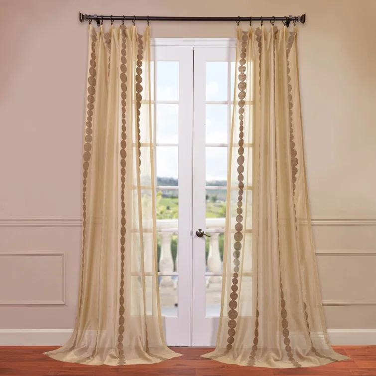 Hershman Embroidered Rod Pocket Sheer Curtains Single Panel Drapes