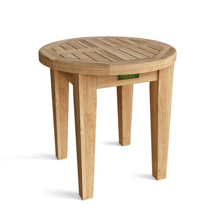Teak Round Side Table 20 x 17.5 Natural Wood Patio Furniture - Anderson Teak-Color:Natural,Material:Teakwood