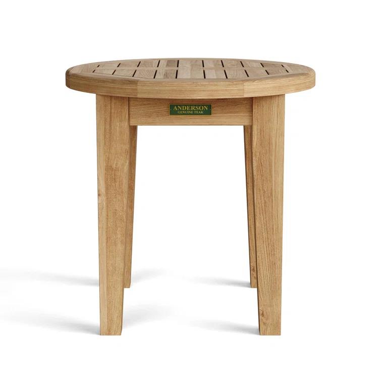 Teak Round Side Table 20 x 17.5 Natural Wood Patio Furniture - Anderson Teak-Color:Natural,Material:Teakwood