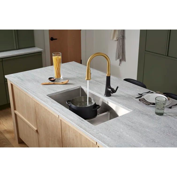 Strive 32" L x 18-5/16" W x 9-5/16" Smart Divide Under-Mount Large/Medium Double-Bowl Kitchen Sink with Basin Rack
