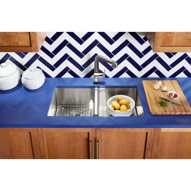 Strive 32" L x 18-1/4" W x 9-5/16" Under-Mount Double-Equal Kitchen Sink with Basin Rack