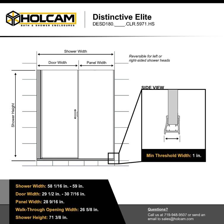 Distinctive Elite 58.06" W x 71.38" H Hinged Semi-Frameless Shower Door