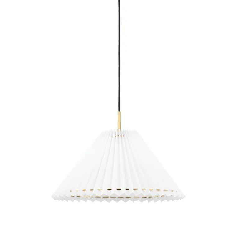 Aged Brass 1-Light LED Pendant with Pleated Linen Shade