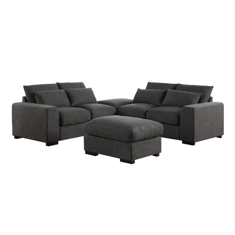 Biaggio Linen Blend Sectional with 2 Ottomans,Sectional Couch