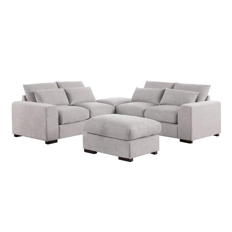 Biaggio Linen Blend Sectional with 2 Ottomans,Sectional Couch