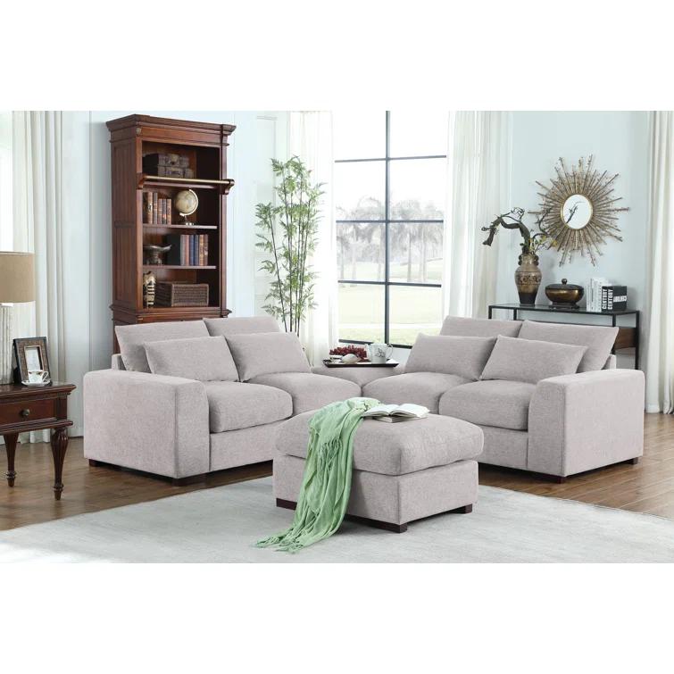 Biaggio Linen Blend Sectional with 2 Ottomans,Sectional Couch