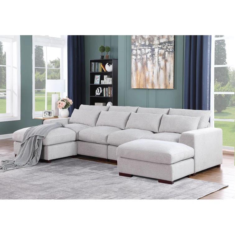 Biaggio Linen Blend Sectional with 2 Ottomans,Sectional Couch
