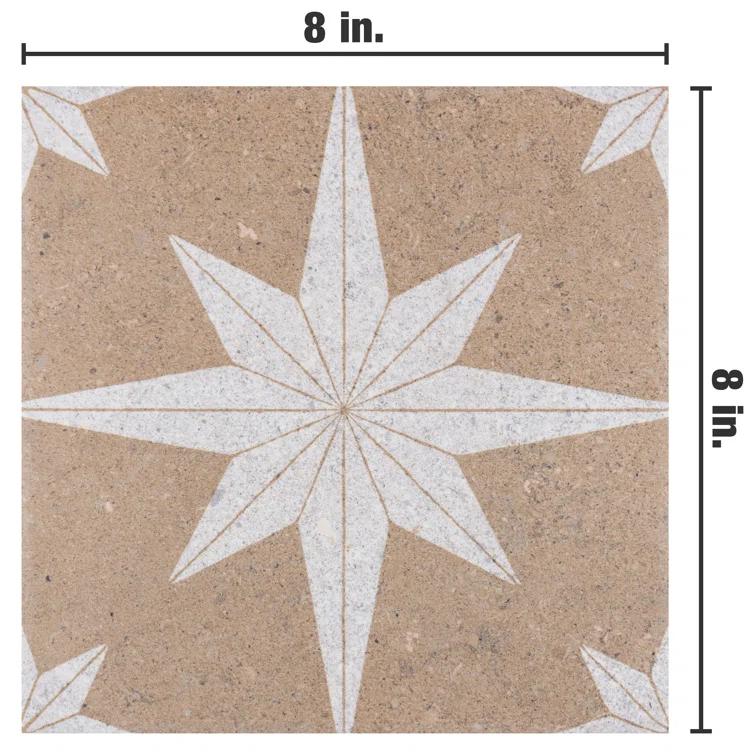 Merola Tile Compass Star 8" x 8" Porcelain Stone Look Wall & Floor Tile