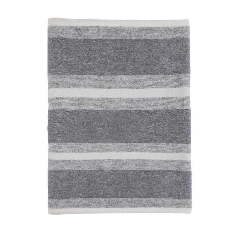 Alpine Luxurious Grey and Ivory Cotton Throw Blanket