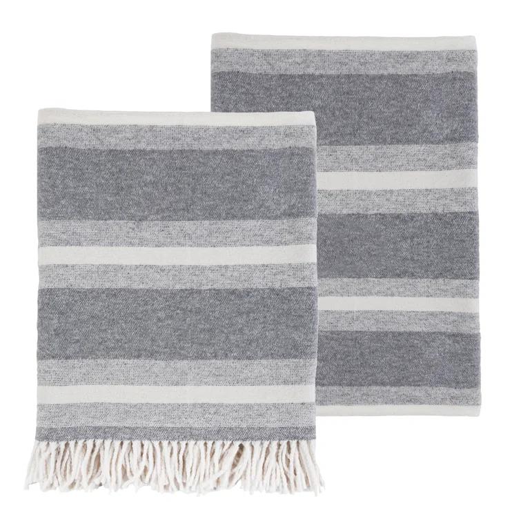 Alpine Luxurious Grey and Ivory Cotton Throw Blanket