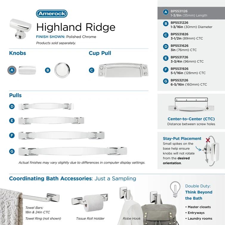 Amerock Highland Ridge 1 1/8" Length Bar Knob