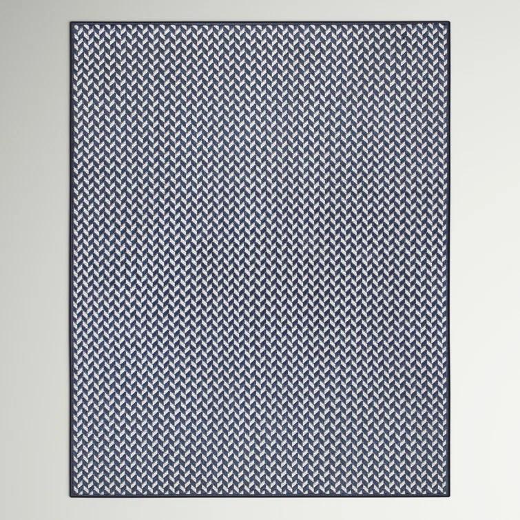 Jaylah Herringbone Chevron Navy Blue Indoor/Outdoor Area Rug