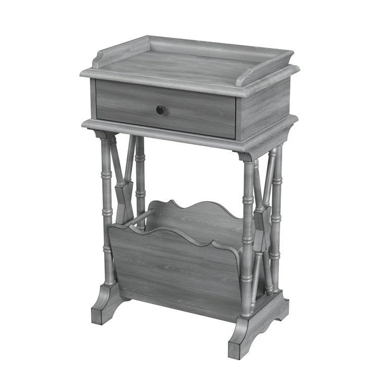 Gray Poplar Wood End Table with Storage