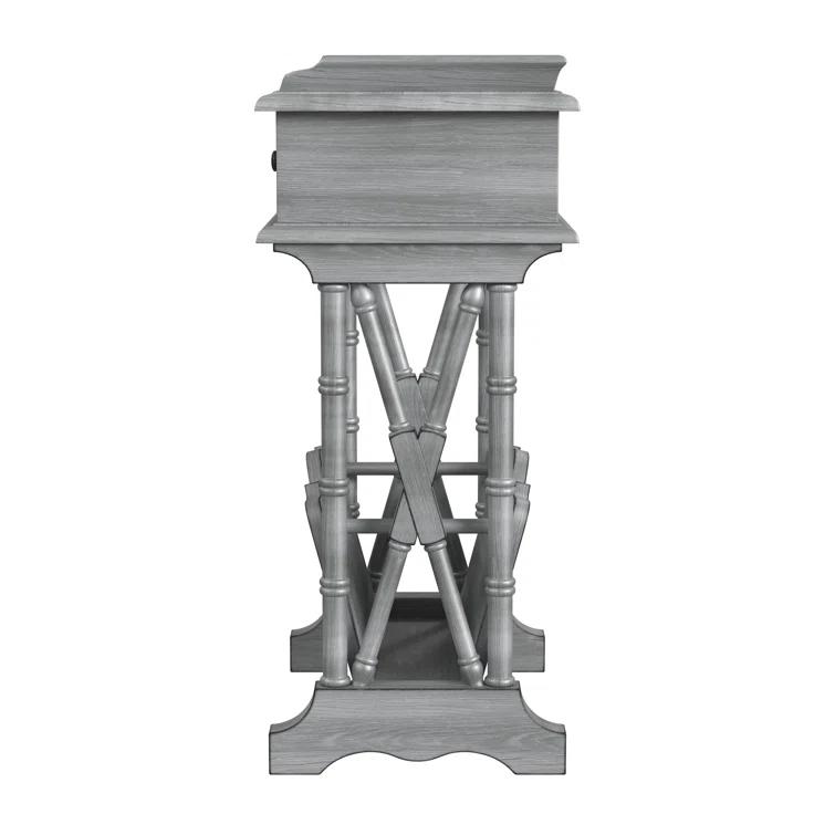 Gray Poplar Wood End Table with Storage