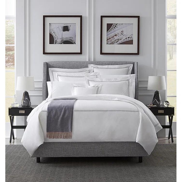 Twin White/Silver Egyptian Cotton Satin Embroidered Flat Sheet Set