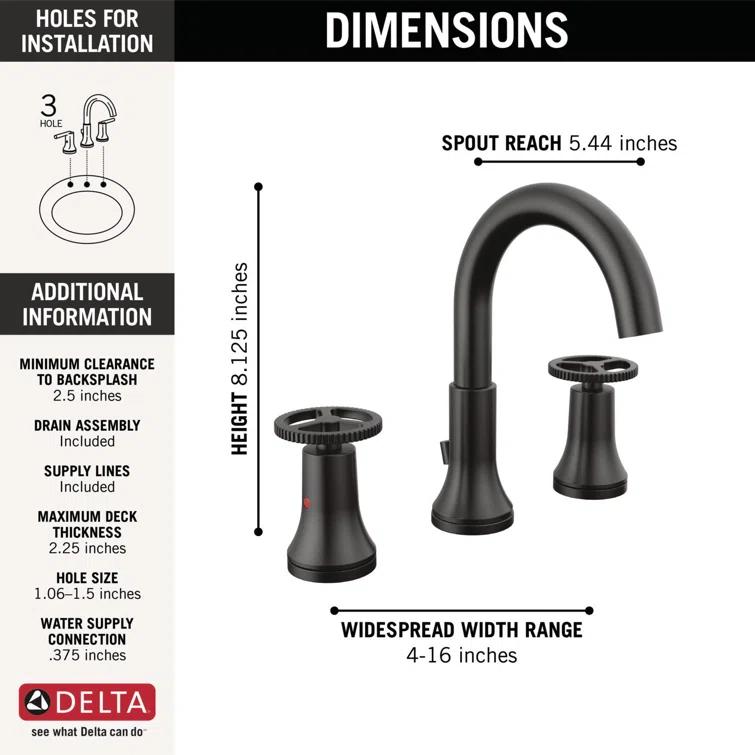 Trinsic Widespread Bathroom Faucet 3 Hole with Wheel Handle, 2-handle Bathroom Sink Faucet
