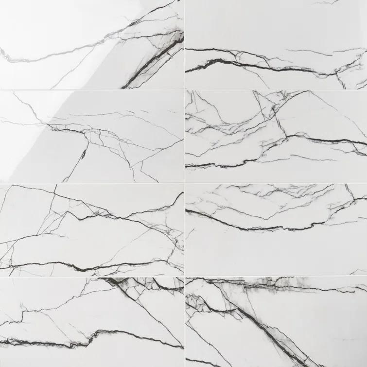 Magnus 11.81 in. x 23.62 in. Polished Porcelain Marble Look Floor and Wall Tile (11.62 Sq. Ft./Case)