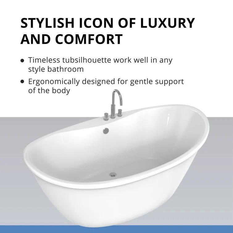 60" L x 32" W Free Standing Soaking Acrylic Bathtub