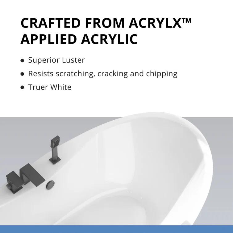 60" L x 32" W Free Standing Soaking Acrylic Bathtub