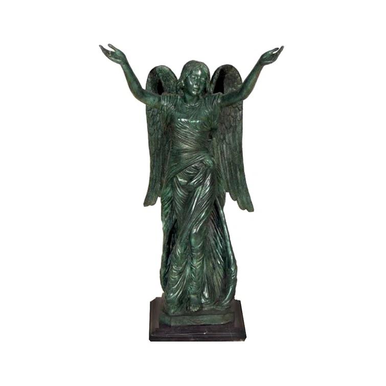 Metropolitan Galleries Bronze Standing Angel With Marble Base Sculpture