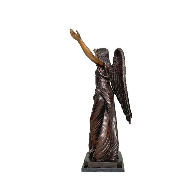 Metropolitan Galleries Bronze Standing Angel With Marble Base Sculpture