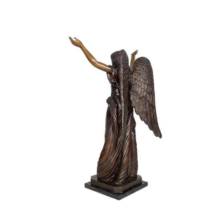 Metropolitan Galleries Bronze Standing Angel With Marble Base Sculpture