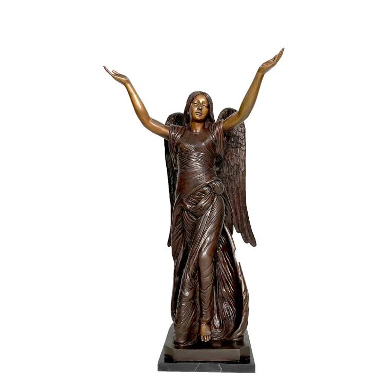 Metropolitan Galleries Bronze Standing Angel With Marble Base Sculpture