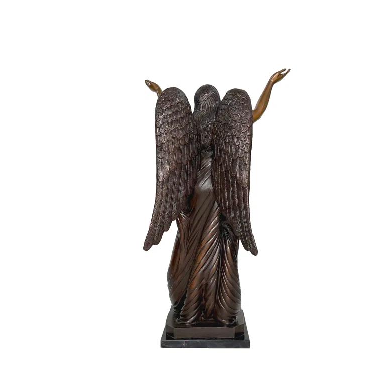 Metropolitan Galleries Bronze Standing Angel With Marble Base Sculpture