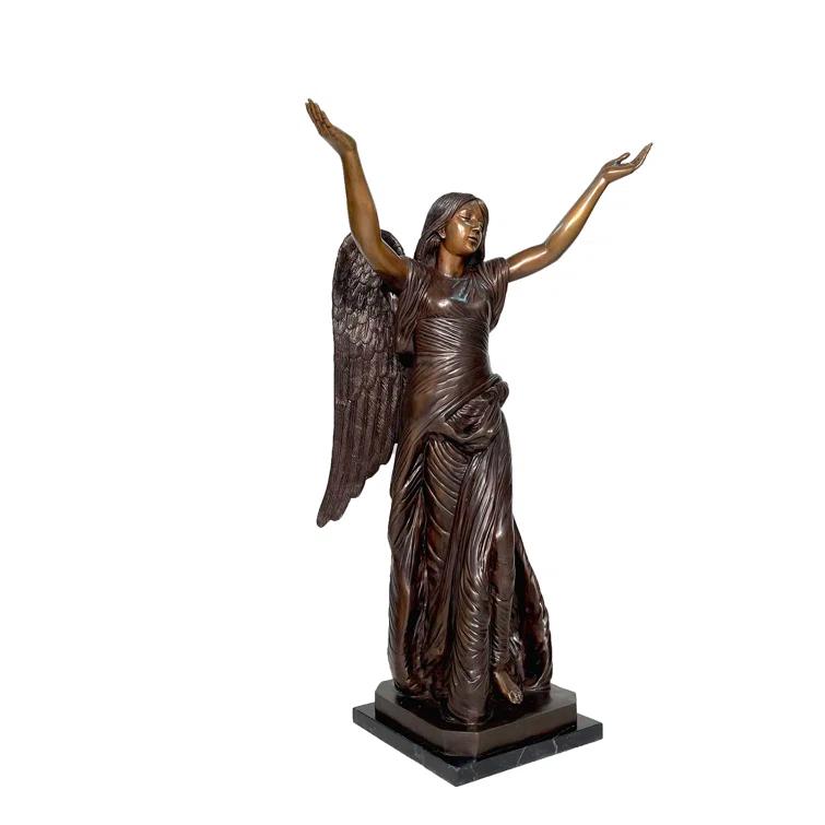 Metropolitan Galleries Bronze Standing Angel With Marble Base Sculpture