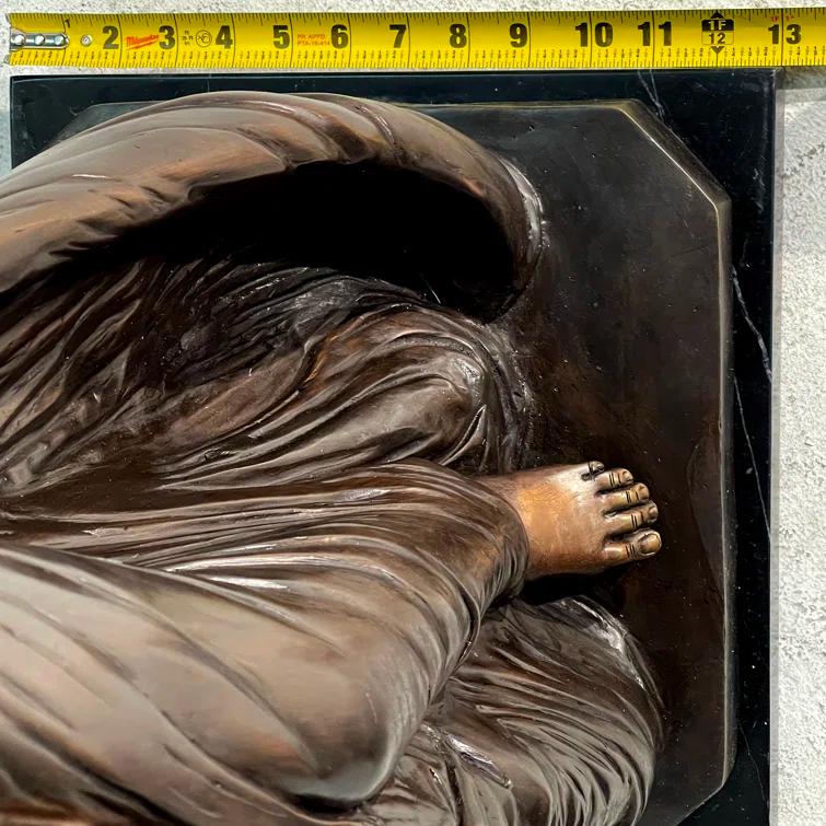 Metropolitan Galleries Bronze Standing Angel With Marble Base Sculpture