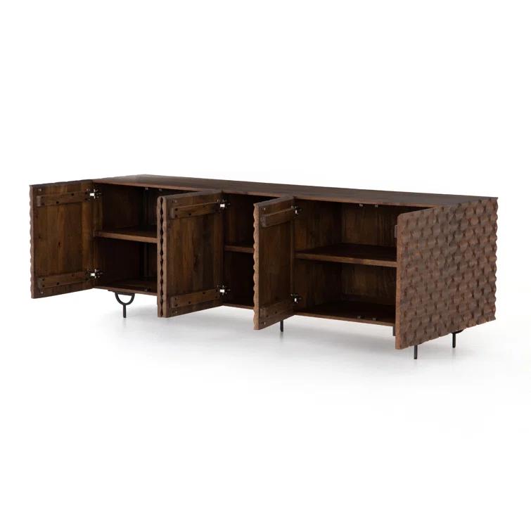 Antique Brown Mango Wood Media Console with Iron Legs