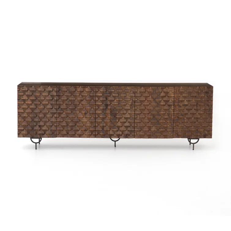 Antique Brown Mango Wood Media Console with Iron Legs