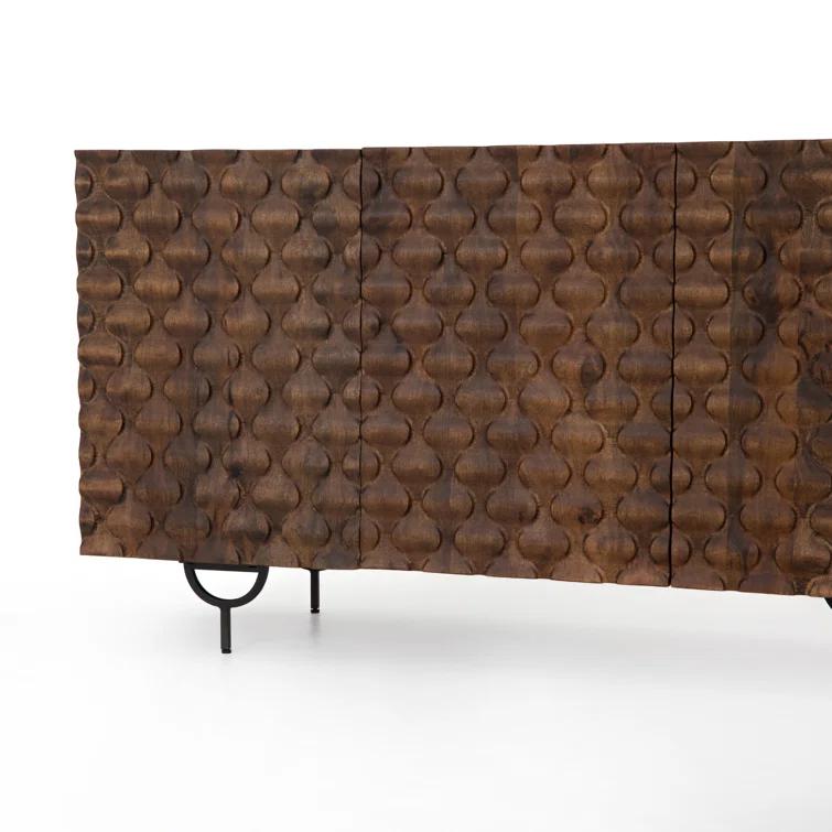Antique Brown Mango Wood Media Console with Iron Legs