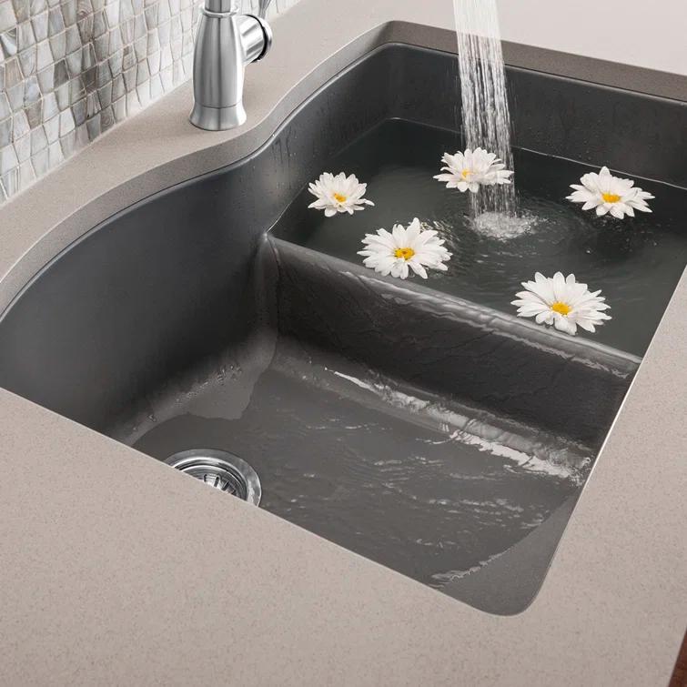 Diamond SILGRANIT 32" L x 20.88" W Double Bowl Undermount Kitchen Sink with Low Divide