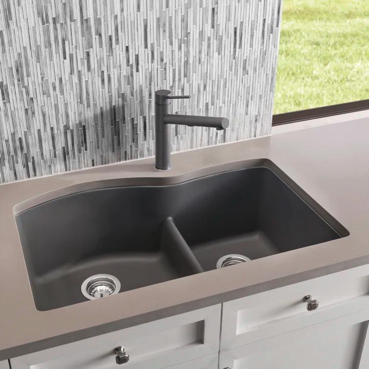 Diamond SILGRANIT 32" L x 20.88" W Double Bowl Undermount Kitchen Sink with Low Divide