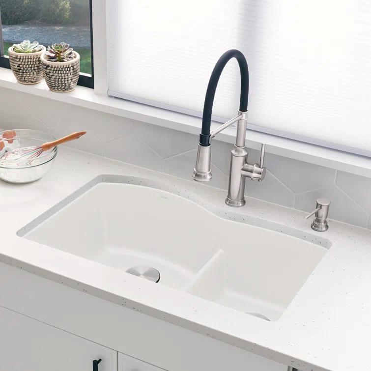 Diamond SILGRANIT 32" L x 20.88" W Double Bowl Undermount Kitchen Sink with Low Divide