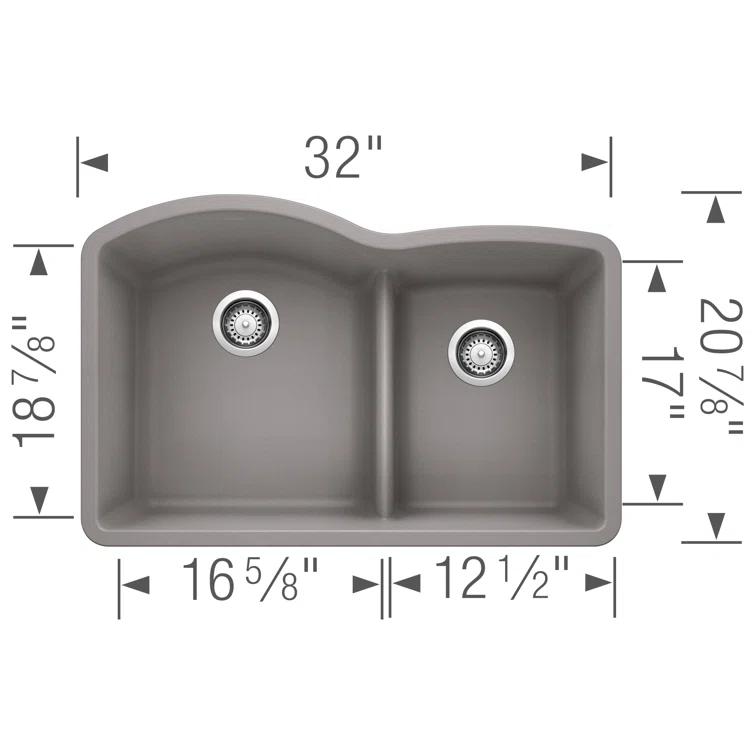 Diamond SILGRANIT 32" L x 20.88" W Double Bowl Undermount Kitchen Sink with Low Divide