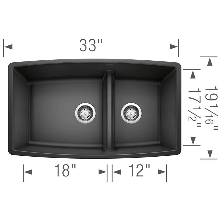 Performa SILGRANIT 33" L x 19" W Double Bowl Undermount Kitchen Sink