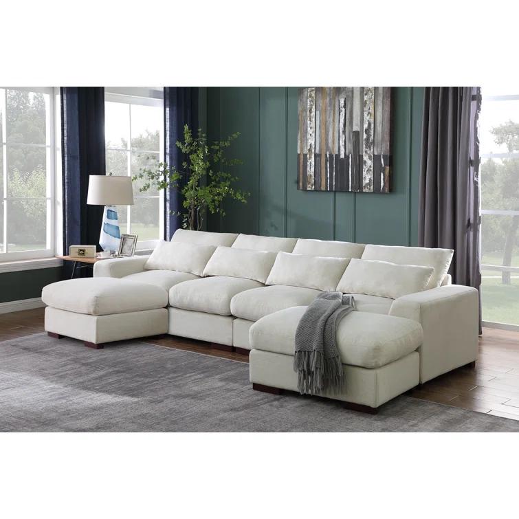 Biaggio Linen Blend Sectional with 2 Ottomans,Sectional Couch