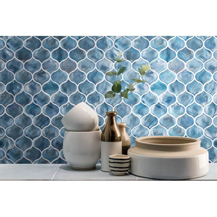 MSI Blue Shimmer Arabesque 10 in. x 10.2 in. Glass Mesh-Mounted Mosaic Wall Tile