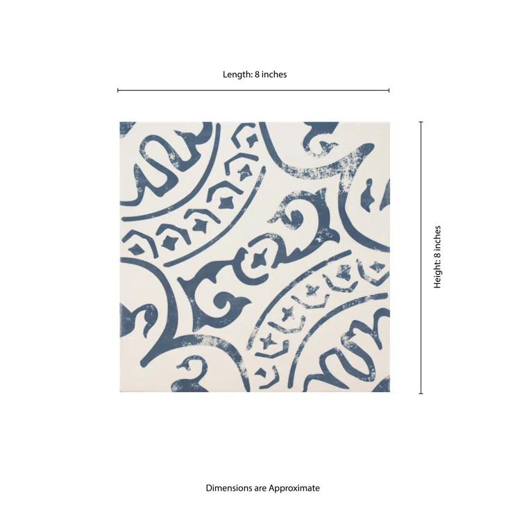 Ackland Amara 8" x 8" Encaustic Look Matte Porcelain Floor & Wall Tile