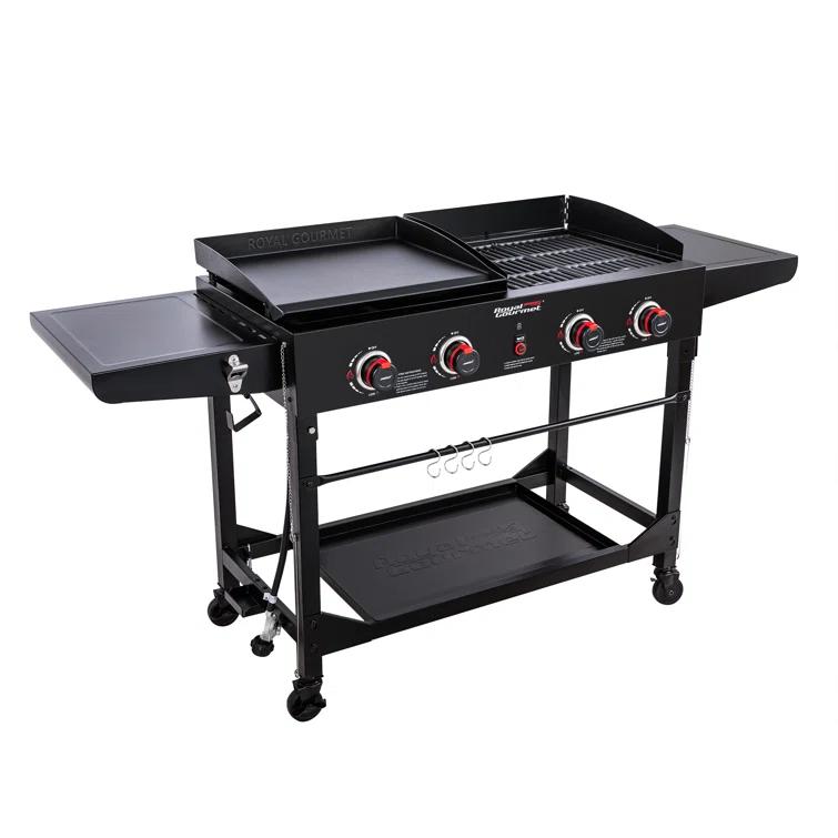 Royal Gourmet 4 - Burner Flat Top Liquid Propane 48000 BTU Gas Grill with Side Tables