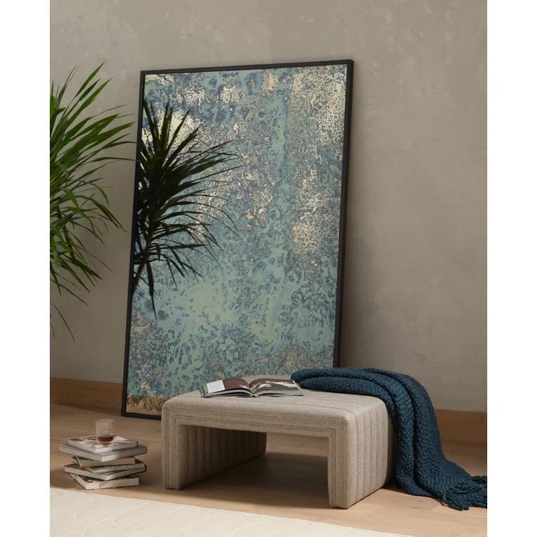 Marlow Acid Wash Hand-Painted Blue Hues Floor Mirror - Iron Matte Black