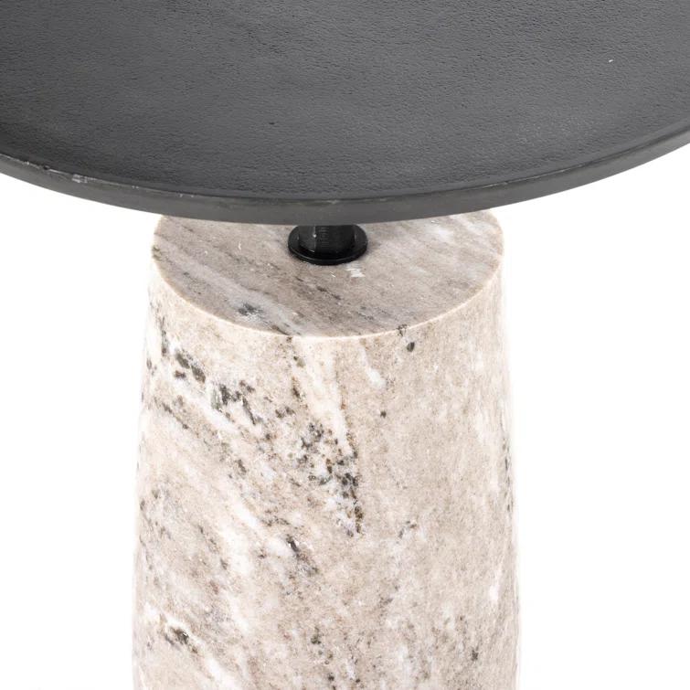 River Gray Marble and Black Aluminum Round Accent Table