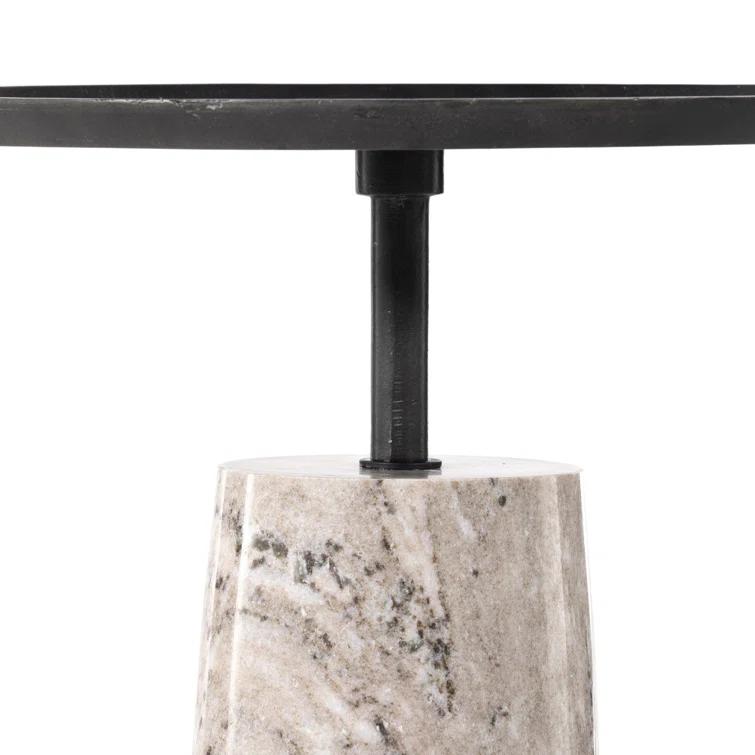 River Gray Marble and Black Aluminum Round Accent Table