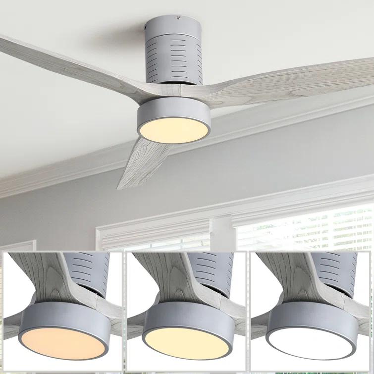 Ivy Bronx Kemp 52'' 3 -Blade LED Flush Mount Ceiling Fan with Remote Control and Light Kit Included